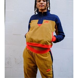 Nike‎ Women Color Block Fleece Quarter Zip Pullover Sweatshirt Jogger Pants Set